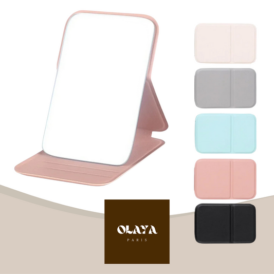 Miroir de maquillage pliable en cuir