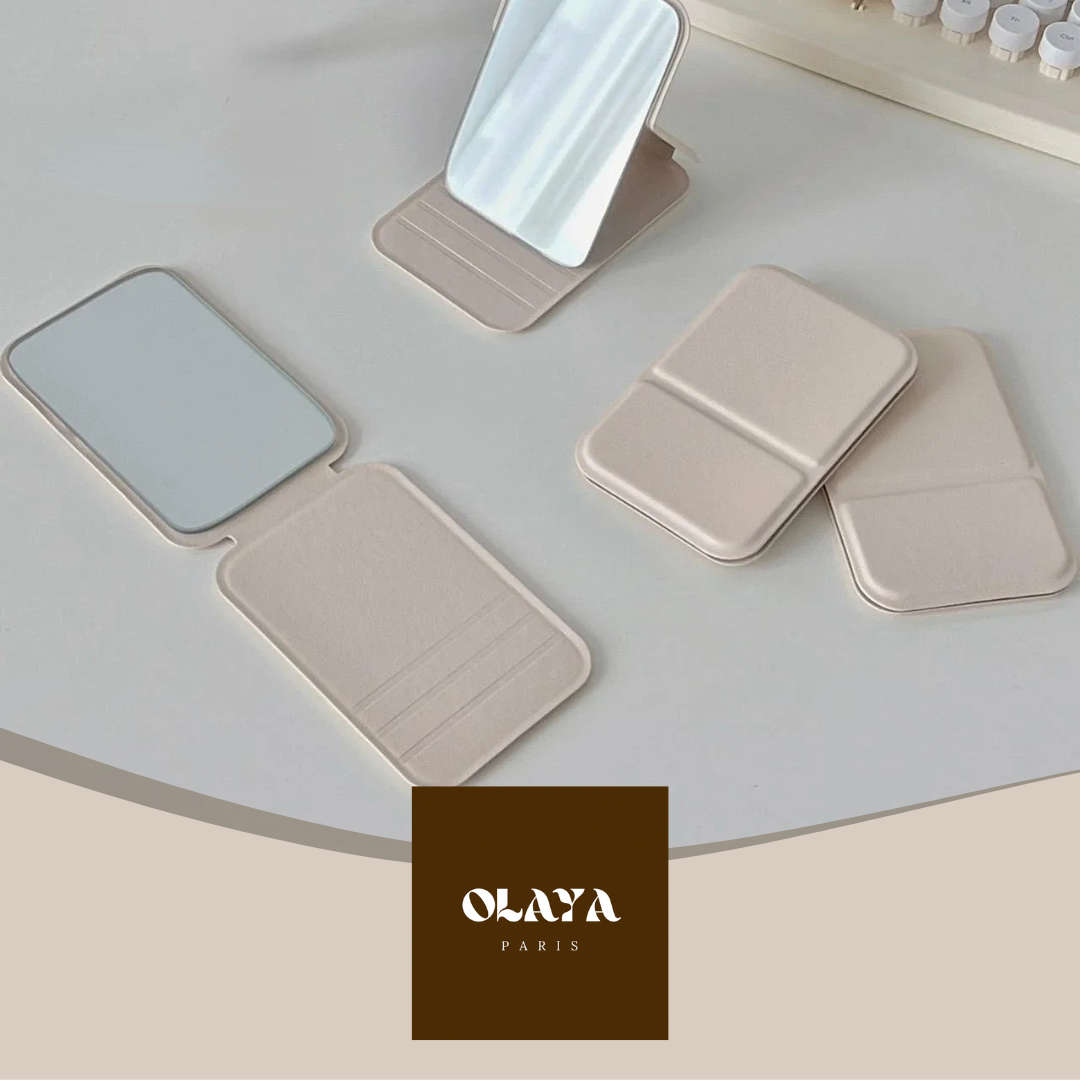 Miroir de maquillage pliable en cuir