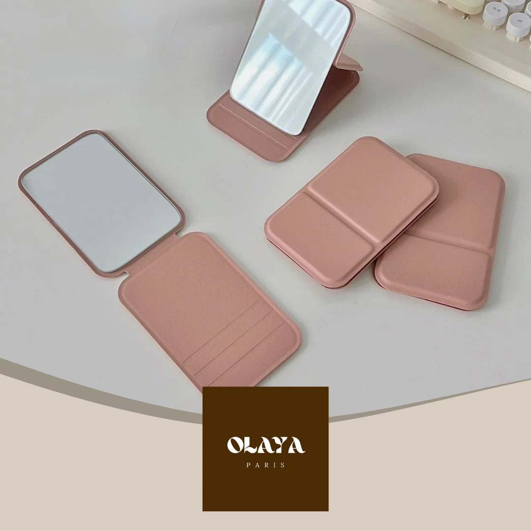 Miroir de maquillage pliable en cuir
