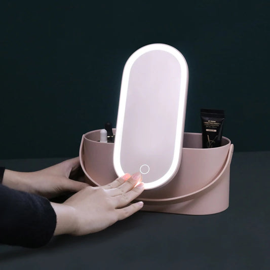 Boîte de Rangement de Maquillage avec Miroir Lumineux LED, Organiseur Portable de Voyage