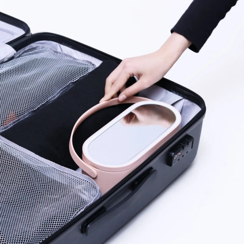 Boîte de Rangement de Maquillage avec Miroir Lumineux LED, Organiseur Portable de Voyage