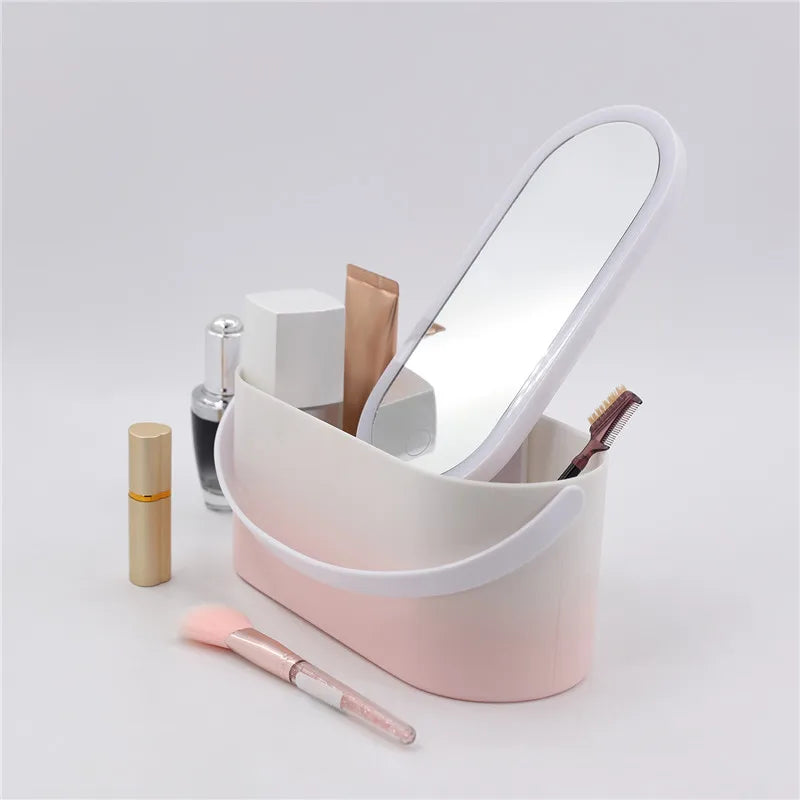 Boîte de Rangement de Maquillage avec Miroir Lumineux LED, Organiseur Portable de Voyage